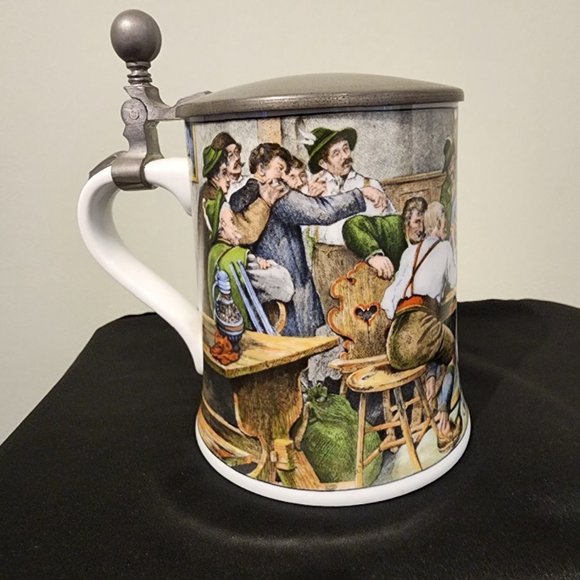 Vintage AK Kaiser Porcelain Beer Stein with Pewter lid - Arm Wrestling - Picture 3 of 15